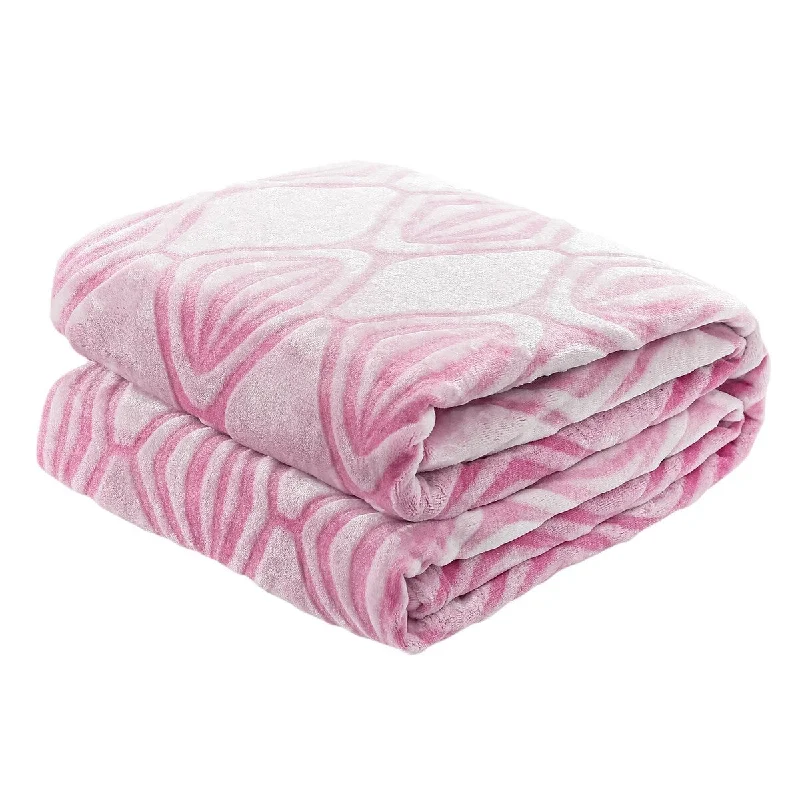 Back Printing Shaved Flannel Plush Blanket 80" x 90", Pink