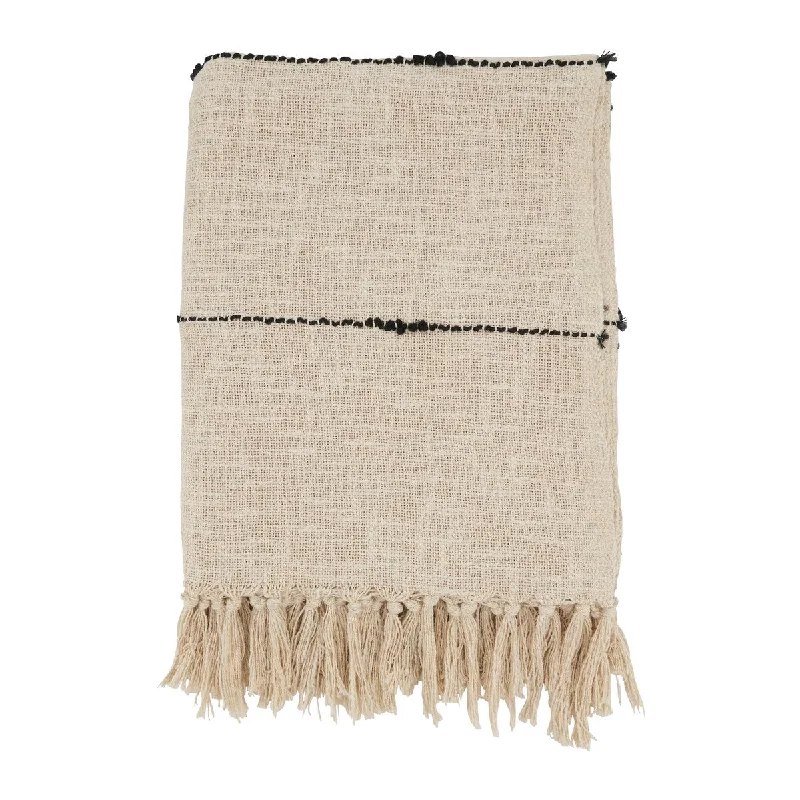 Boho Luxe Textured Stripe Fringe Throw Blanket