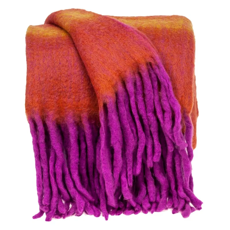 Boho Orange and Purple Wool Blend Throw Blanket