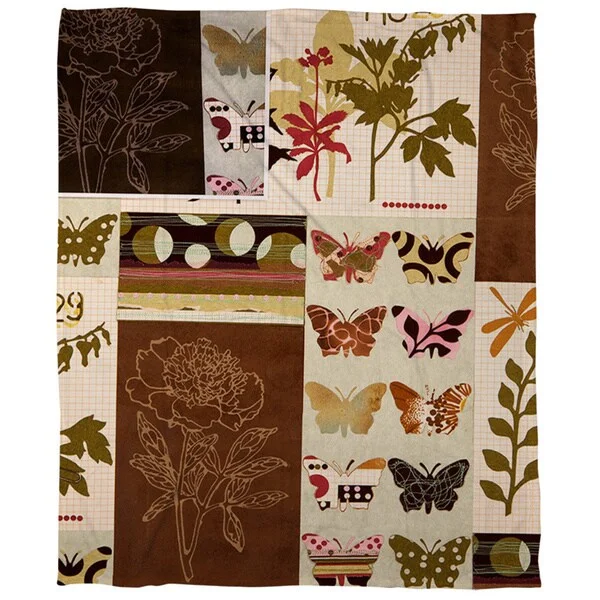 Botanical Collage Coral Fleece Throw