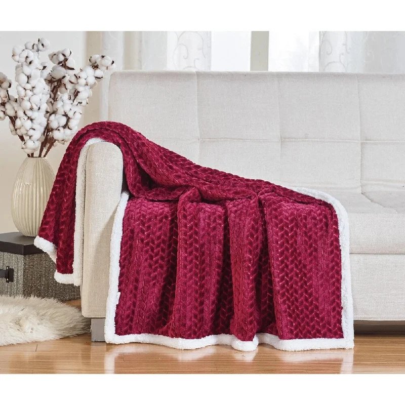 Braided Sherpa Throw Burgundy