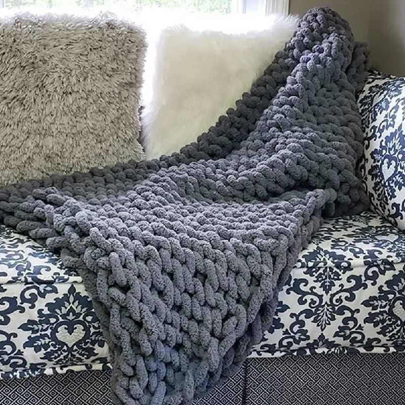 Chunky Knit Throw Blanket Cozy Polyester Chenille Bulky Blankets