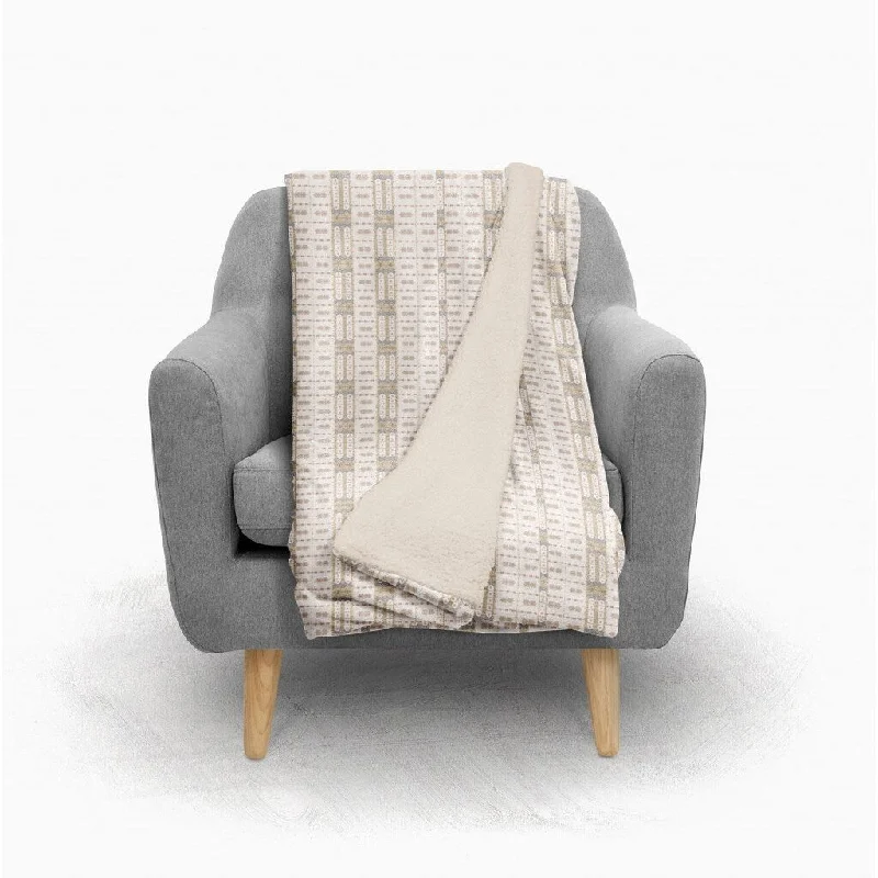 Cream Geometric Fleece and Sherpa Throw Blanket