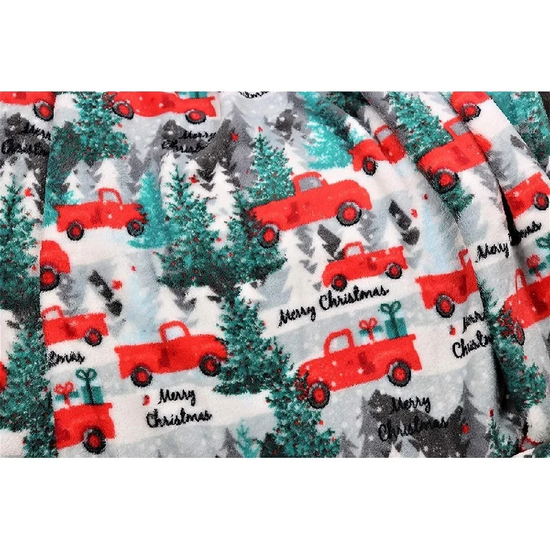 Décor&More Festive Holiday Microplush Throw Blanket (50" x 60") - Christmas Pickup Truck