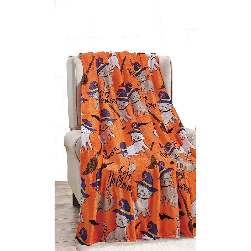 Décor&More Happy Halloween Microplush Throw Blanket (50" x 60") - Spooky Cats