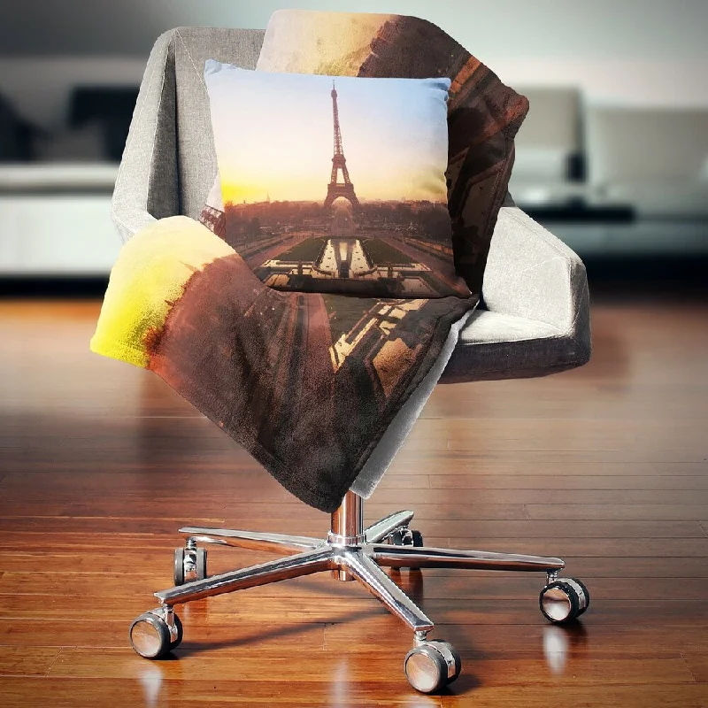 Designart 'Brown Silhouette of Paris Paris Eiffel Tower' Cityscape Throw Blanket