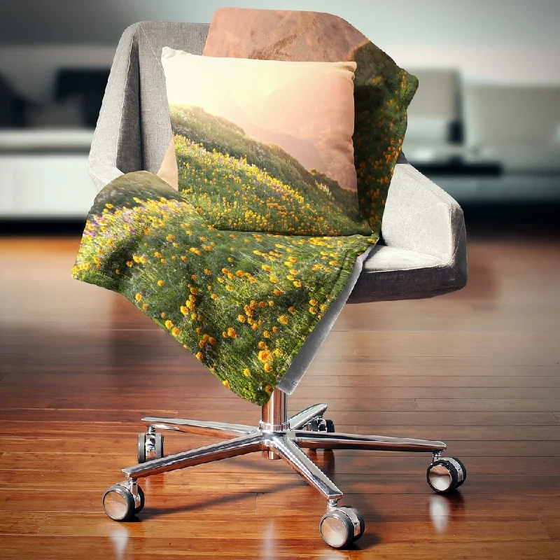 Designart 'Flowering Mountain Meadow View' Landscape Fleece Throw Blanket