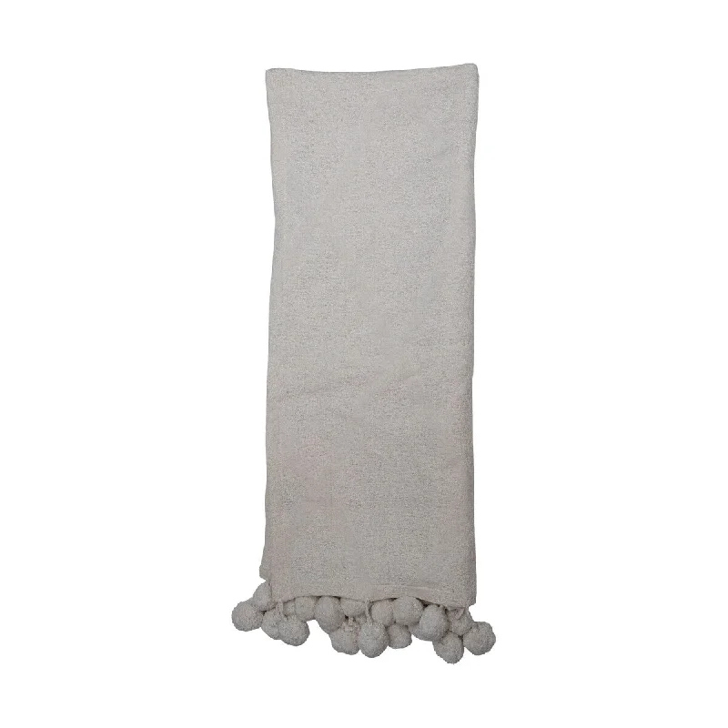 Foreside Home & Garden White Hand Woven 50 x 60" Cotton Throw Blanket with Hand Tied Pom Poms