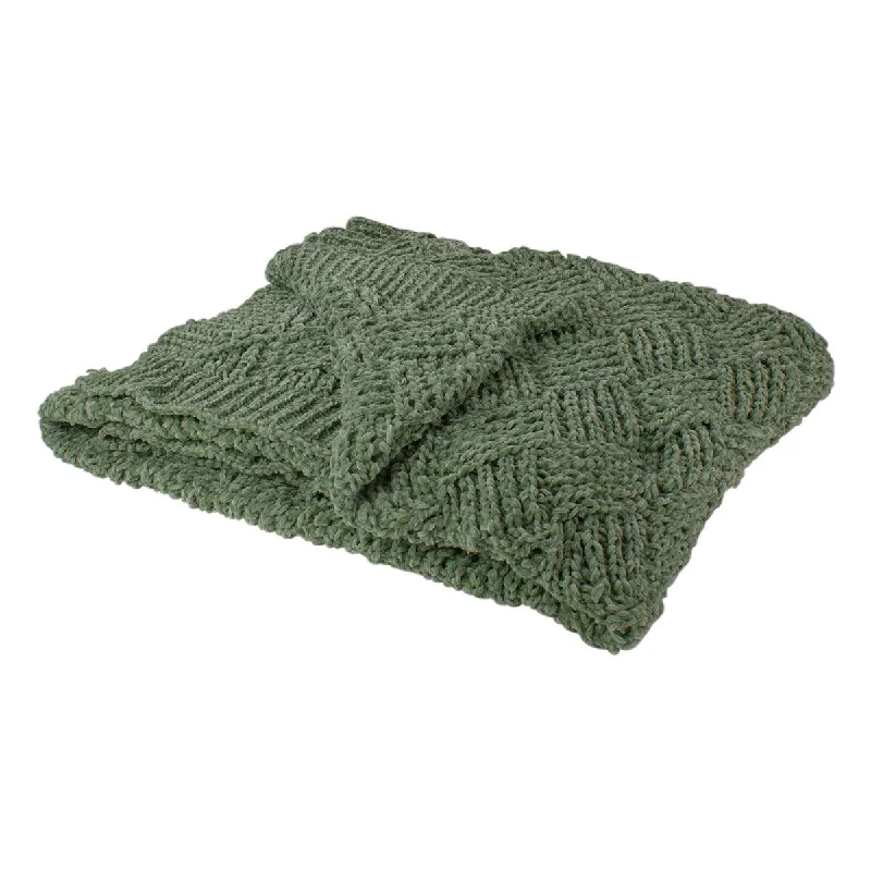 Green Chenille Cable Knit Rectangular Throw Blanket 50" x 60"