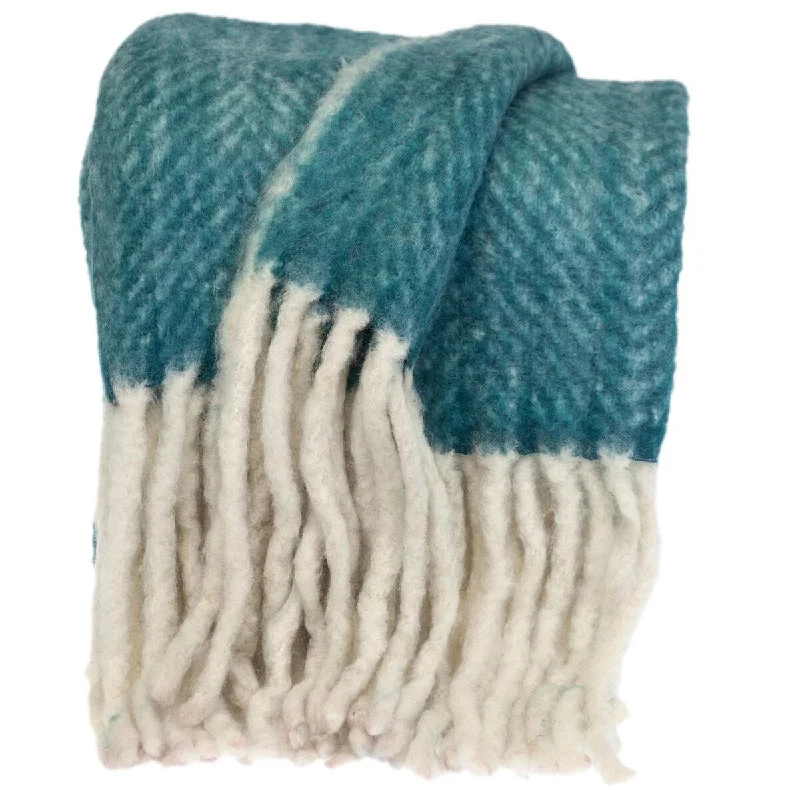 HomeRoots Aqua Knitted Acrylic Abstract Reversable Throw