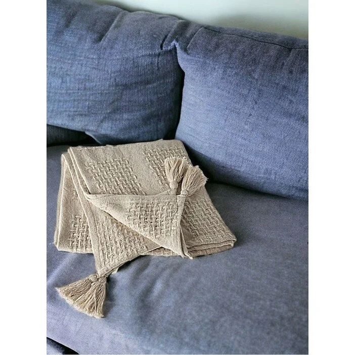 HomeRoots Cream Woven Cotton Solid Color Throw Blanket