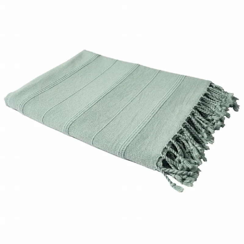 Homeroots Green Woven Cotton Striped Throw Blanket