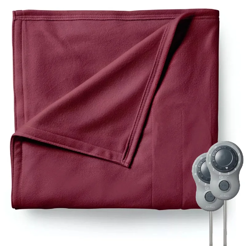 King Size Electric Fleece Heated Blanket in Wine