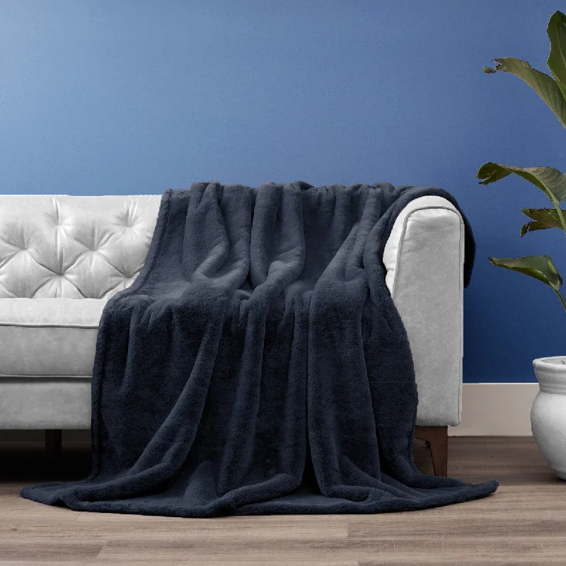 Navy Ultra Fine Faux Fur Throw Blanket