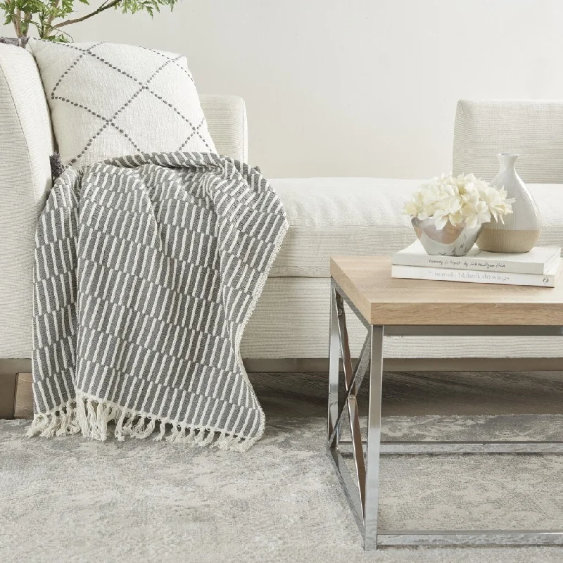 Soft Gray and White Lines Handcrafted Throw Blanket