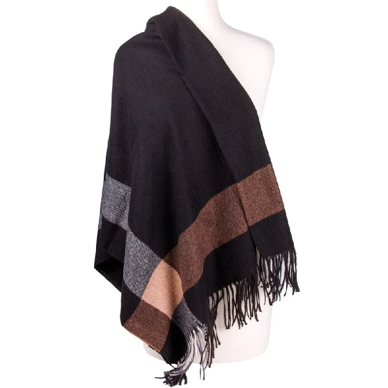 STP-Goods Classic Black Plaid Wool / Viscose Throw Blanket & Shawl