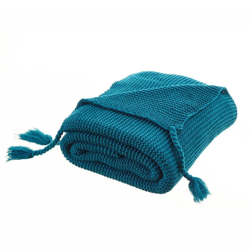 Teal Blue Knitted Acrylic Solid Color Throw Blanket