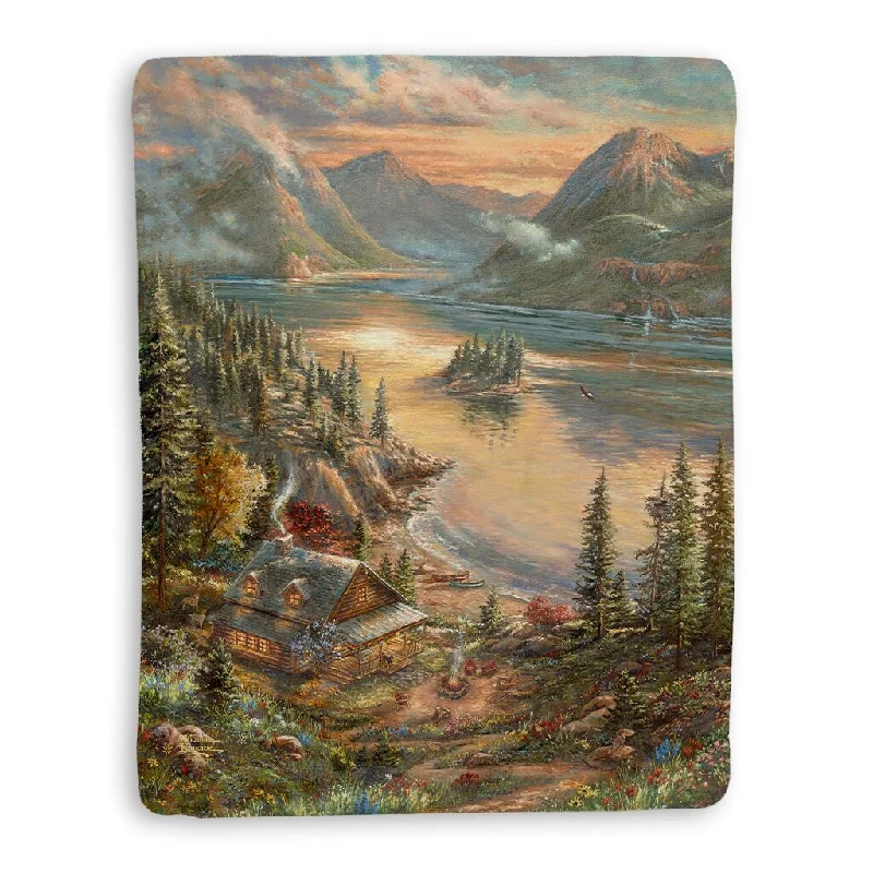 Thomas Kinkade Lakeside Splendor Sherpa Throw Blanket By Laural Home