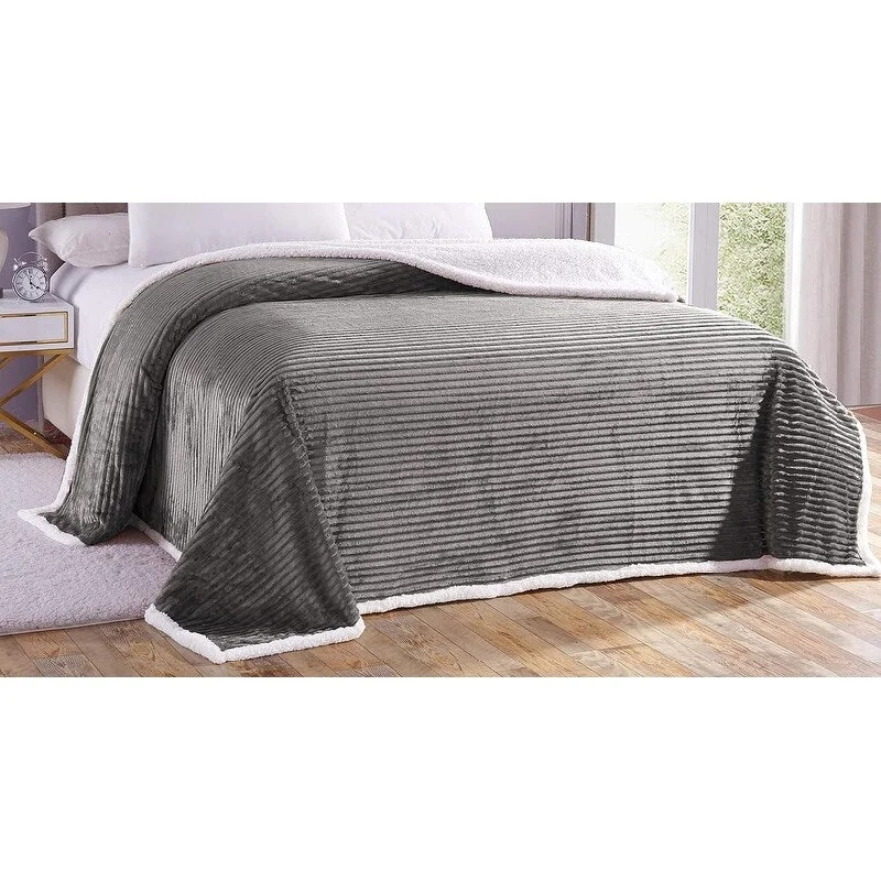 Ultra Lush King Size Reversible Sherpa Corduroy Blanket (90" x 90") - Grey