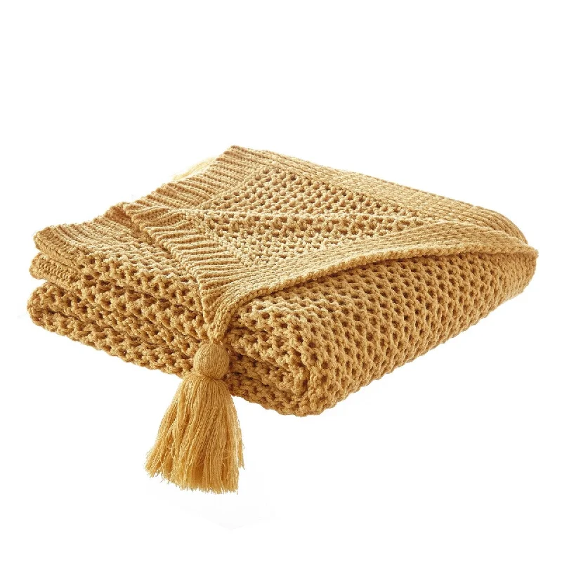 Yellow Knitted Acrylic Solid Color Throw Blanket